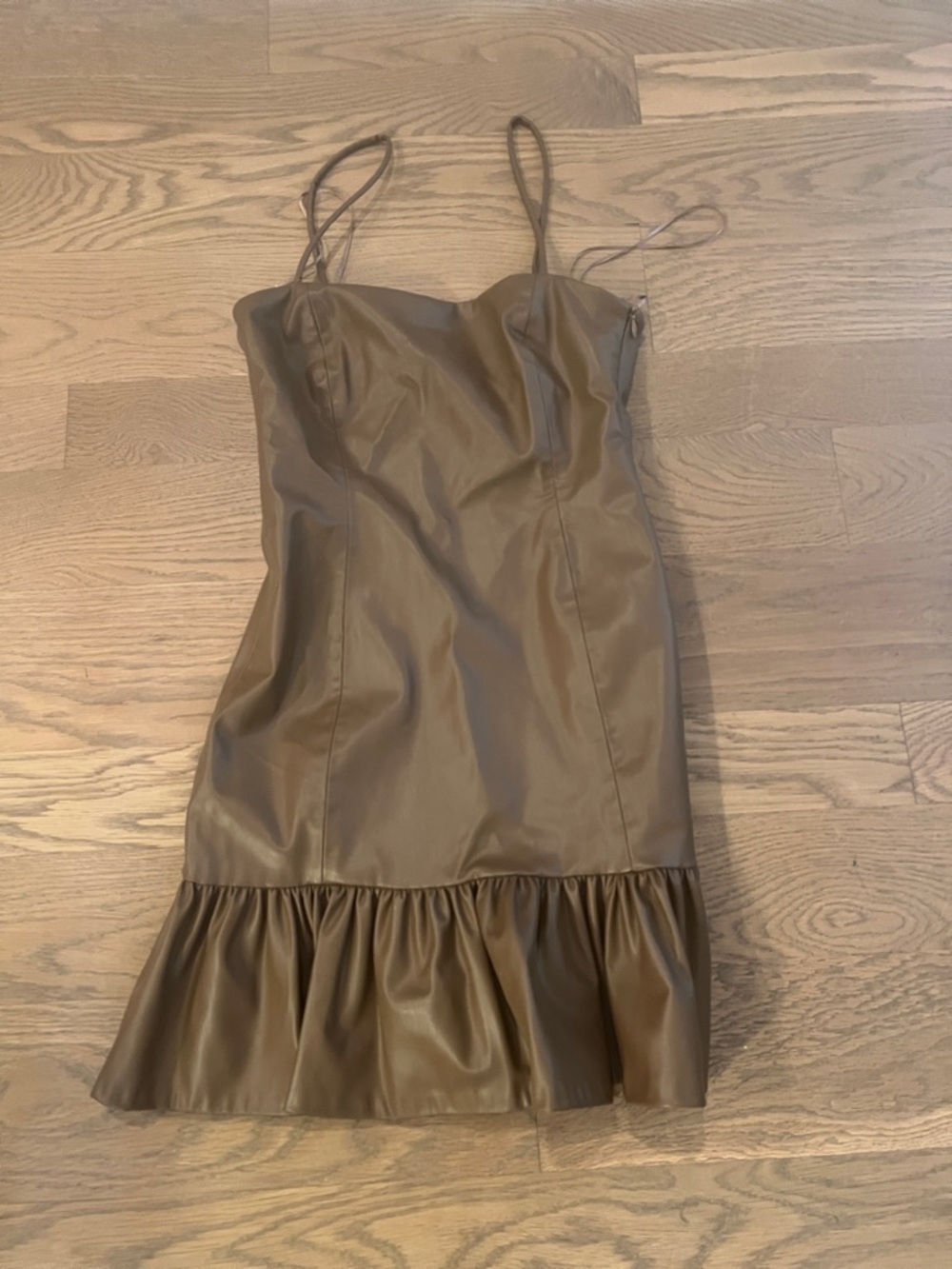 Zara Brown Faux Leather Ruffle-Hem Mini Dress